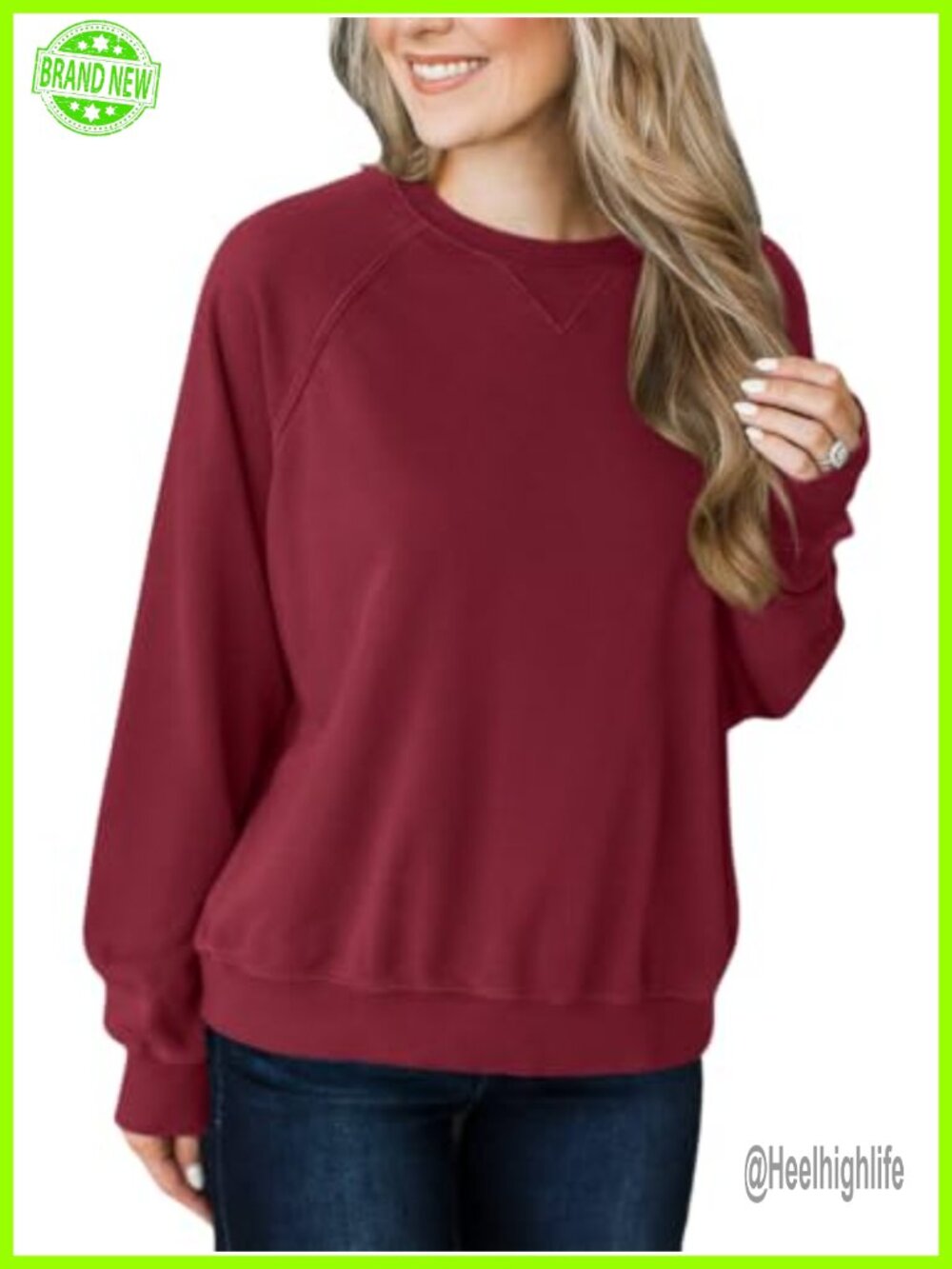 Crewneck Sweatshirt Raglan Sleeve Light Fleece Loose Fit Pullover Top